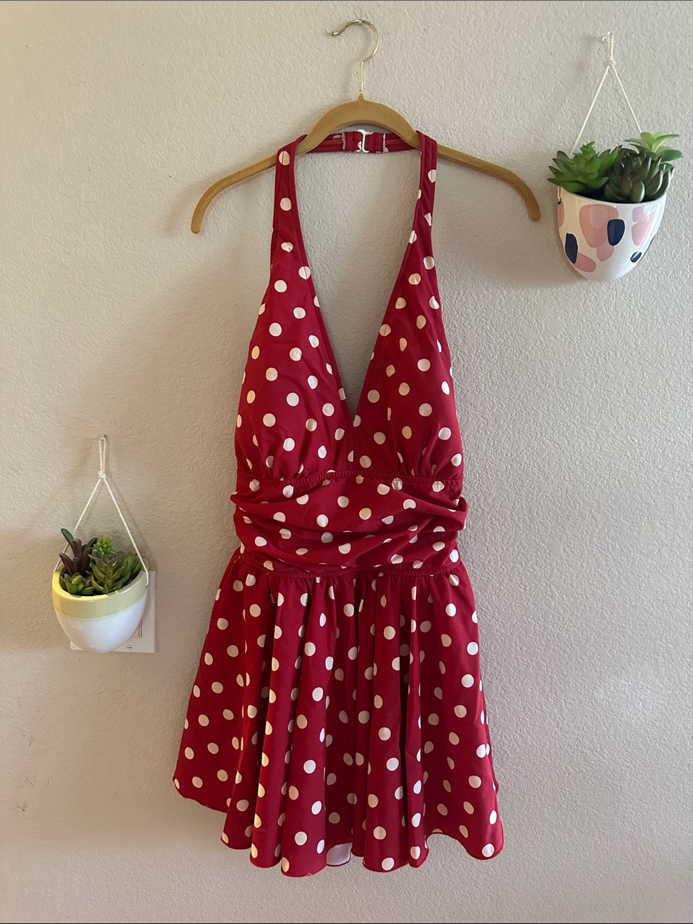 Esther Williams Vintage Pinup Polka Dot Skirt Swimsuit Swim Dress 16 Large